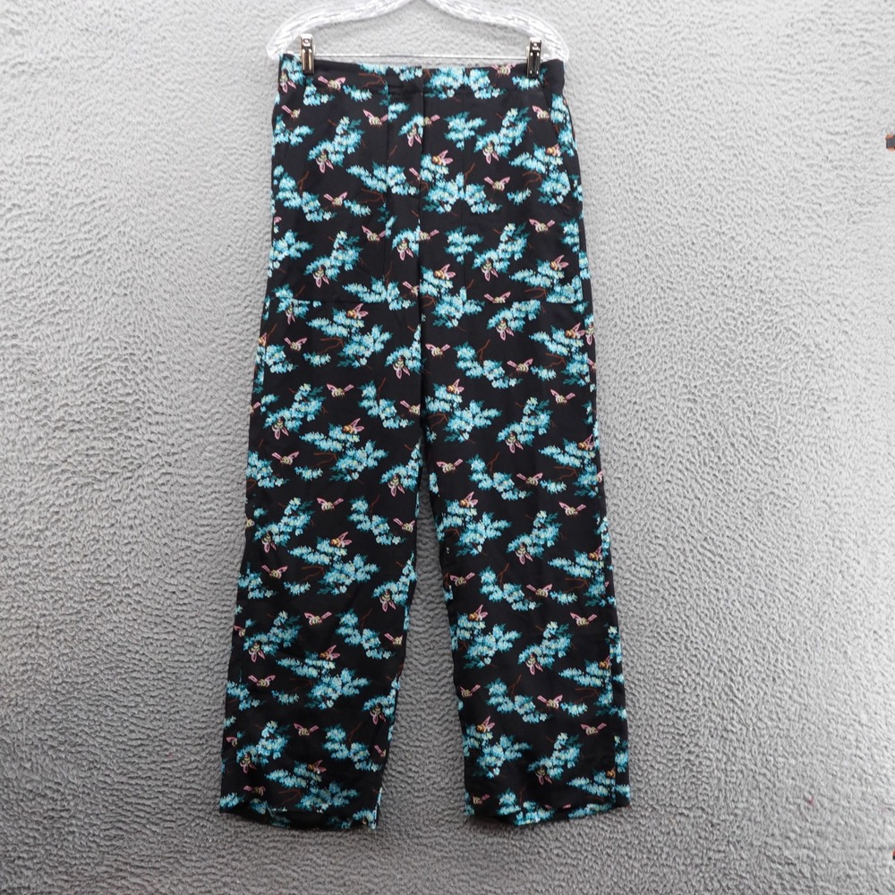 J Crew Floral Wide Leg Pants Size 10 Black Blue Women Floral Silk Dress Trousers